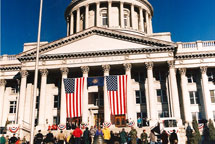 Large Flags Hanging in Front of Utah State Capital 1997 Inaugration of Mike Leavitt