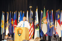 Flags from Every State Decorate the Stage at a recent National Park Service Convention - Secretary of the Interior Dirk Kempthorne Speaking